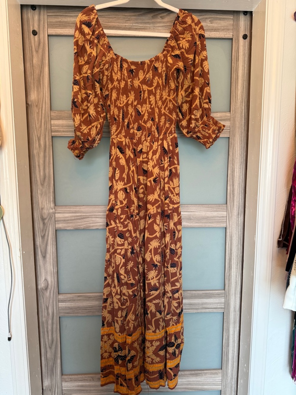Angie Rust Floral maxi dress with Puff Sleeves